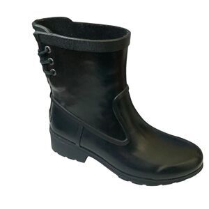 Sperry Women's Size 8 Waterproof Rubber Black Pull On Rain Boots Laces Up Back